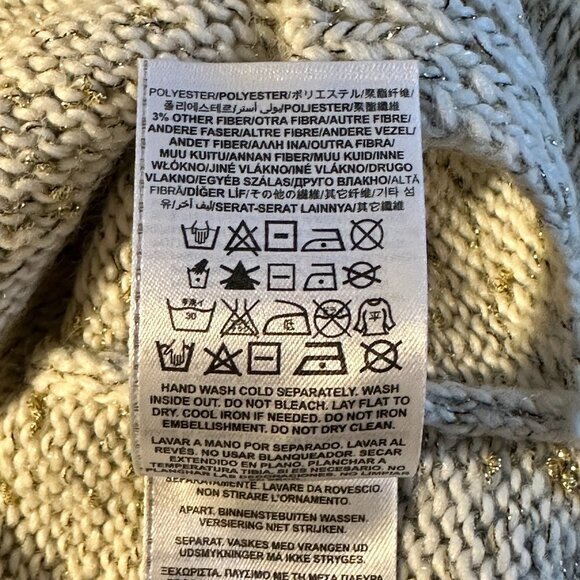 Women's L Guess Embellished Sweater White Metallic Gold Thread Crew Neck - Picture 8 of 10